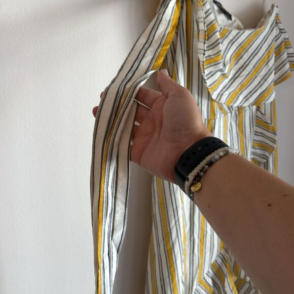 Lulu's Yellow White Striped high low ruffle preppy one shoulder Dress medium EUC - Picture 6 of 14